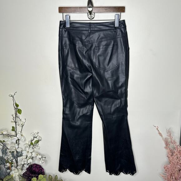 ANTHROPOLOGIE Scalloped Laser Cut Faux Leather Trouser Pants Black Sz 0 {3T53} - Picture 3 of 5